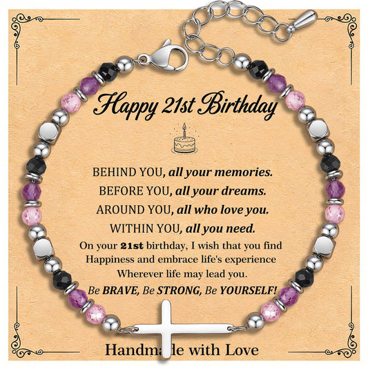 21st Birthday Gifts, 21st Birthday Decorations for Her, Dainty Christian Cross Bracelet – Adjustable Anxiety Relief Friendship Jewelry for Friend, Sister, Daughter