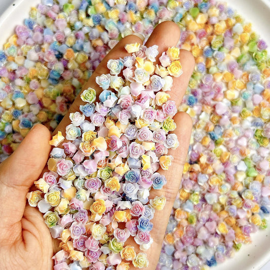 AWDSLUY 200Pcs Flower Nail Art Charms Colorful Rose Floral Nail Charms Glow in The Dark Rose Colored Tree Nail Supplies Spring Summer Resin Blooming Nail Art Accessories for Women Manicure DIY Decor