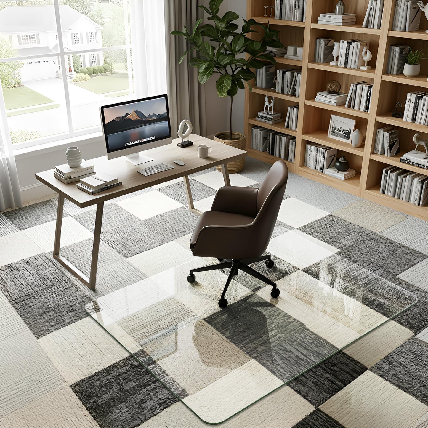 Homsion 36"x48" Tempered Glass Office Chair Mat for Carpet & Hardwood Floor, 1/6" Thick Clear Floor Protector Desk Chair Mat with Rounded and Polished Edges