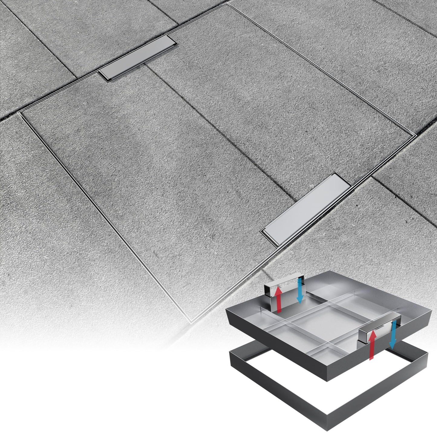 36x36 inch Stainless Steel Invisible Manhole Cover and Frame, Square Recessed Septic Tank Cover with Retractable Handle, for Walkway/Driveway