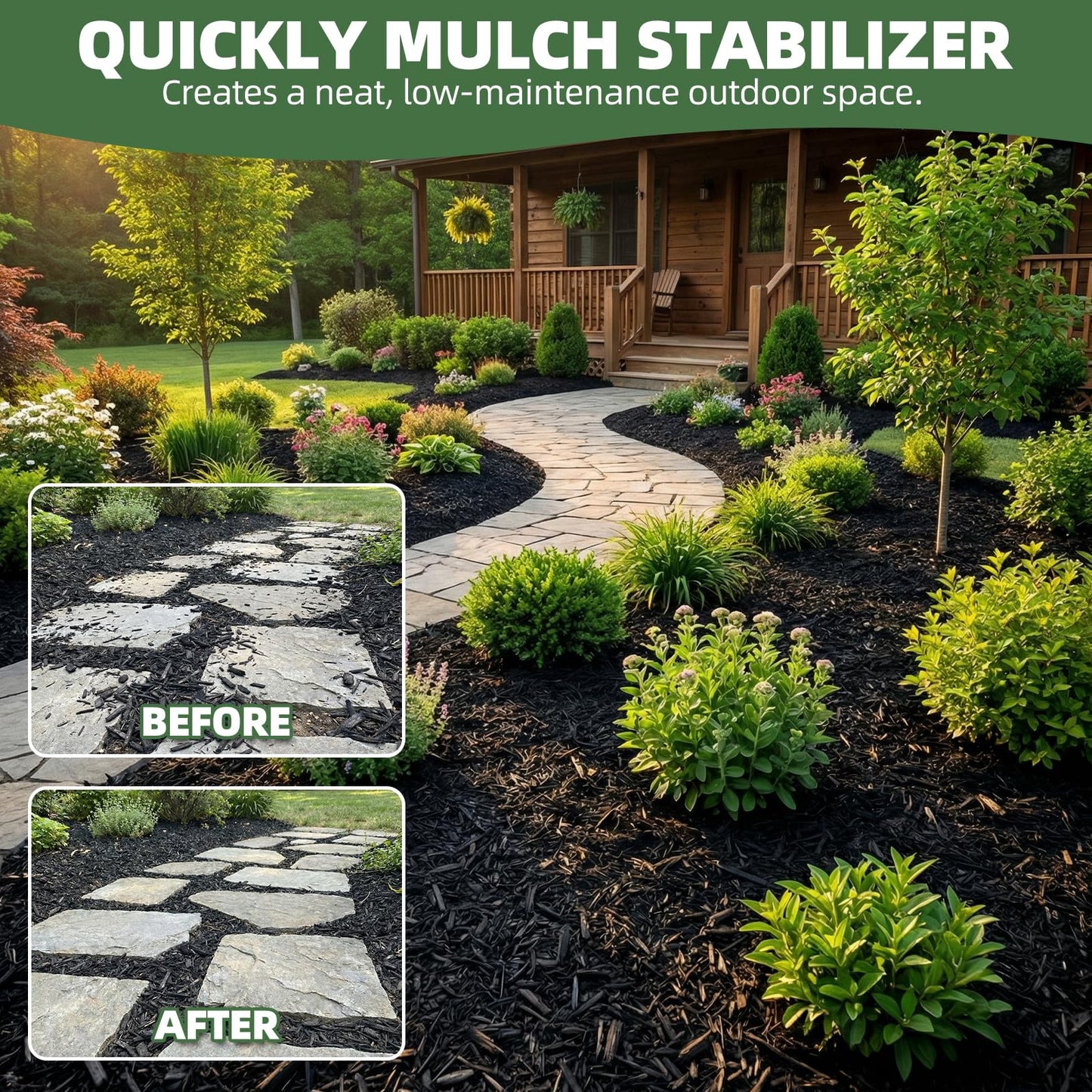 Shabebe Mulch Glue 2 Gallons - Super Stick Rock Glue for Landscaping Gravel Binder for Pea Gravel, Long-Lasting & Non-Toxic, Covers 2X More Area Pebble Gravel Hold for Paths, Patios & Garden Borders