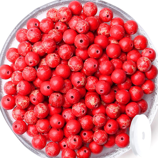 QINJIEJIE 60PCS Red Imperial Jasper Beads 8mm Stone Beads Round Loose Gemstone Bead for Bracelet Beading Crystal Jewelry Making DIY Necklace Earrings 0.32"