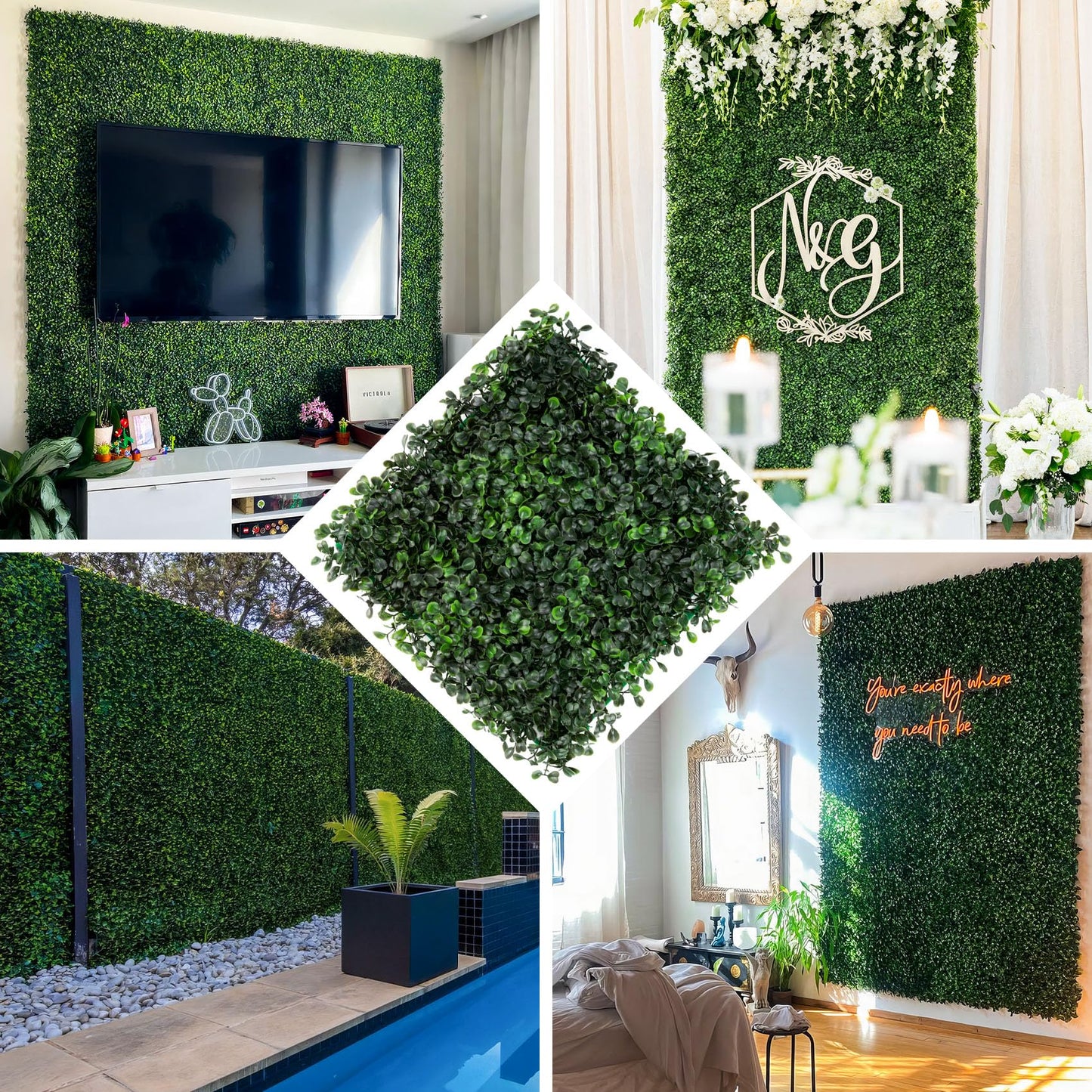 Ticanros Grass Wall 12 Pack 10"x10" Artificial Boxwood Hedge Wall Panels, Privacy Hedge Screen Faux Boxwood for Outdoor,Indoor,Garden,Fence,Backyard,Greenery Walls