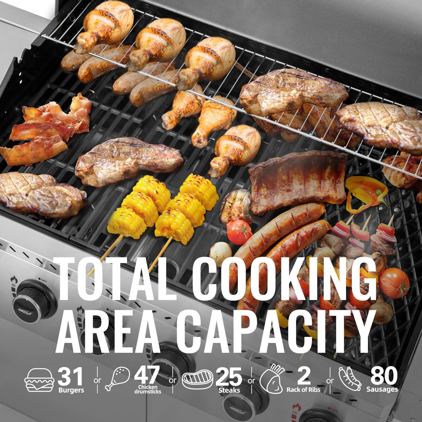 Royal Gourmet GA6406W 6 Burner Propane Gas Grill with Foldable Right-Side Table, 74,000 BTUs, Cabinet Style Gas BBQ Grill with Side Burner for Barbecue Grilling & Backyard Cooking, White