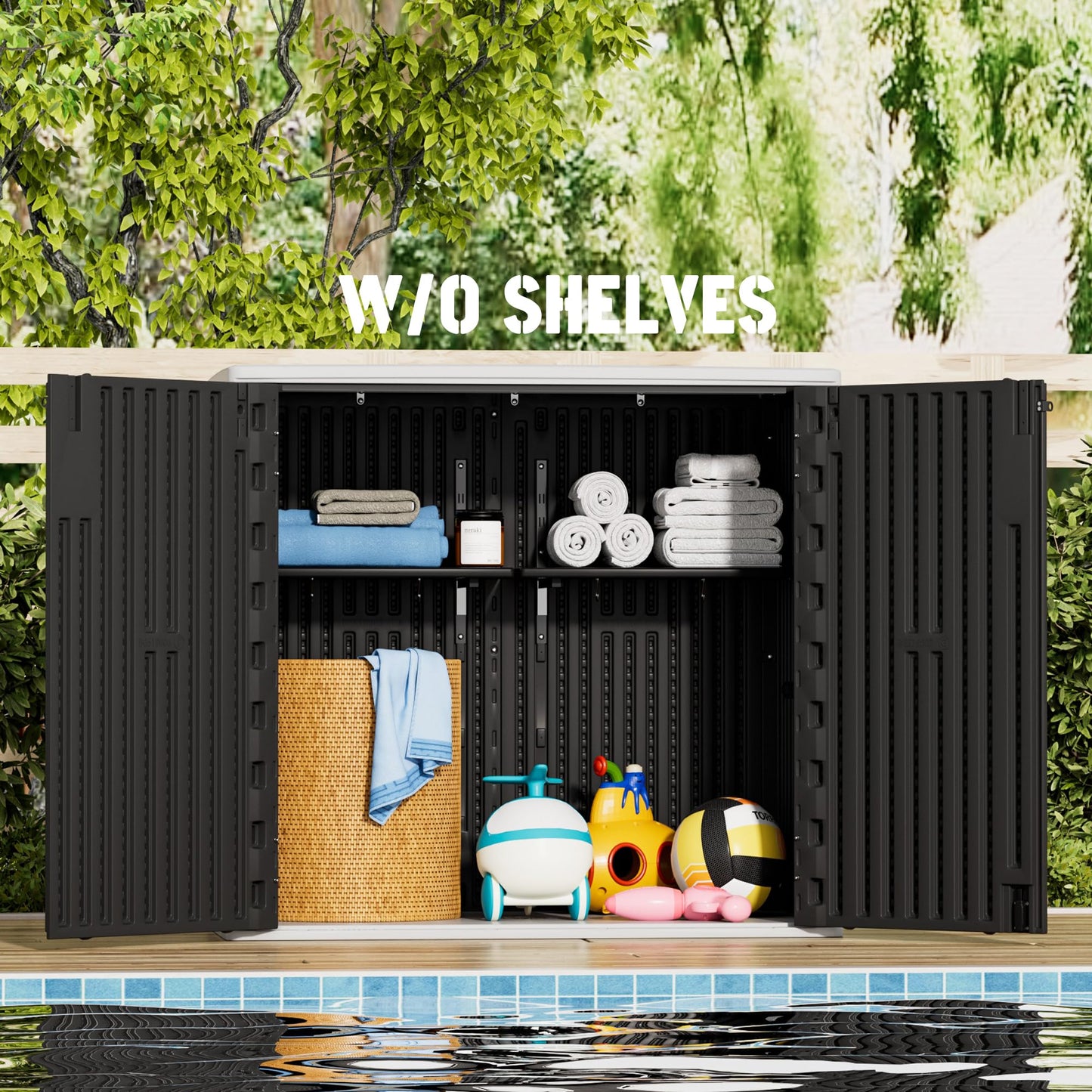 Mrosaa Large Outdoor Storage Box,Resin Sheds&Outdoor Storage Waterproof/Lockable,Outdoor Storage Cabinets for Balcony,Garage,Backyard (37Cu.ft-Black White)