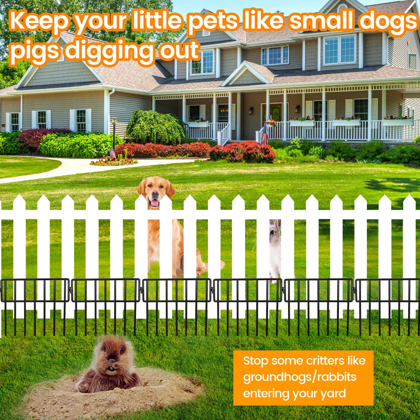 Adavin Black Animal Barrier Fence-24 Pack 12 in(L) X12 in(H) No Dig Garden Decorative Fence 1.5" Gap Rustproof Metal Dig Deterrent Panel Border for Dog Rabbits Ground Stakes Outdoor Patio,Total 24 Ft