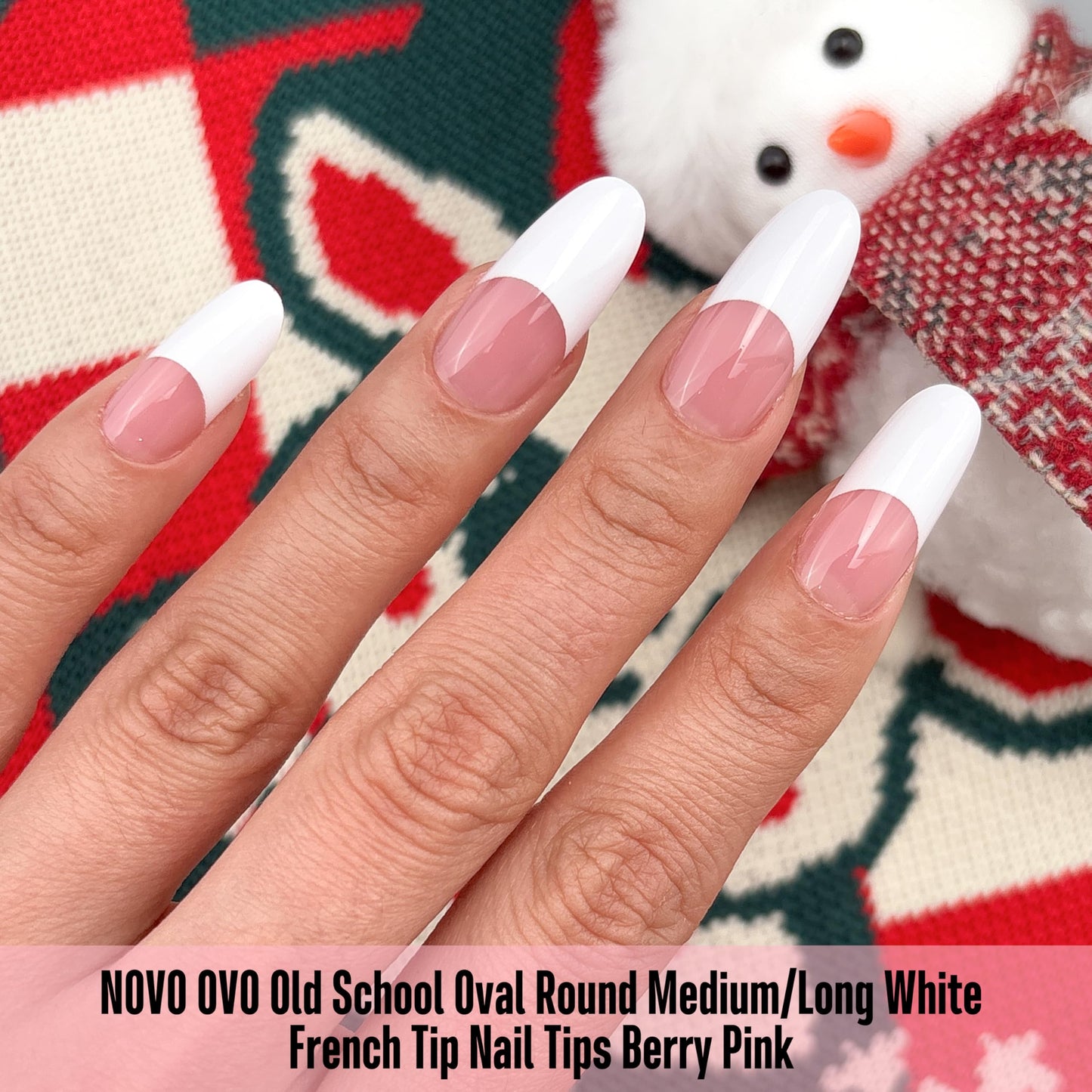 NOVO OVO Old School Oval Round Medium Long White French Tip Nail Tips Press on BERRY PINK, Extra Thick Soft Gel Fake Nail Acrylic Extension,Need Builder Gel Top Coat,No Glue Included,15 Sizes 240 pcs