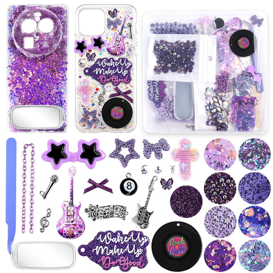 Prdingfy Purple Junk Case Charms Kit - DIY Phone Charms & Nail Art Accessories with 3D Flatback Decorations, Cute Bows & Letter Beads for Customizing Phone Cases, Crafts, Valentine's Day Gifts