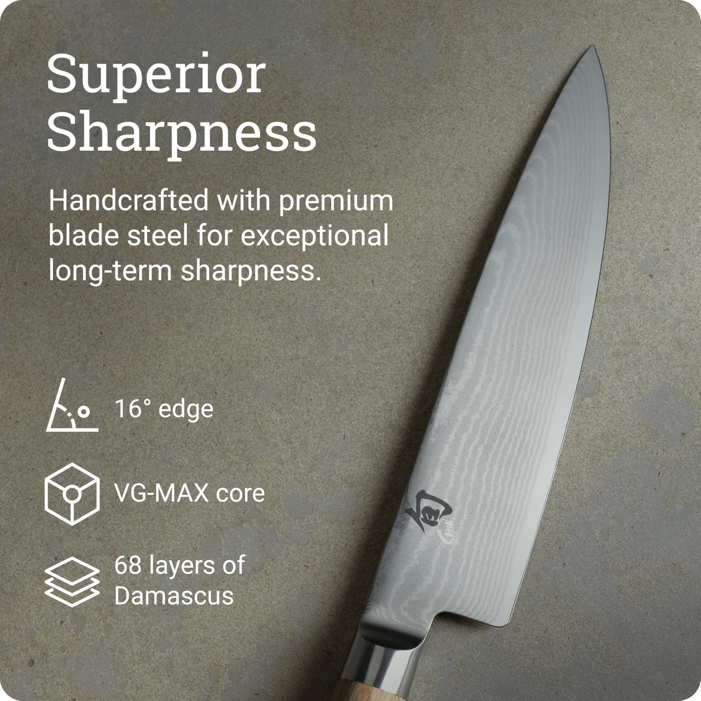 Shun Classic Blonde 8" Chef's Knife, Handcrafted Japanese Kitchen Knife for Professional and Home Chefs, VG-MAX Core with Damascus Stainless Steel Cladding, Pakkawood Handle
