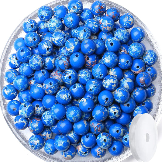 QINJIEJIE 60PCS Lapis Lazuli Imperial Jasper Beads 8mm Stone Beads Round Loose Gemstone Bead for Bracelet Beading Crystal Jewelry Making DIY Necklace Earrings 0.32"