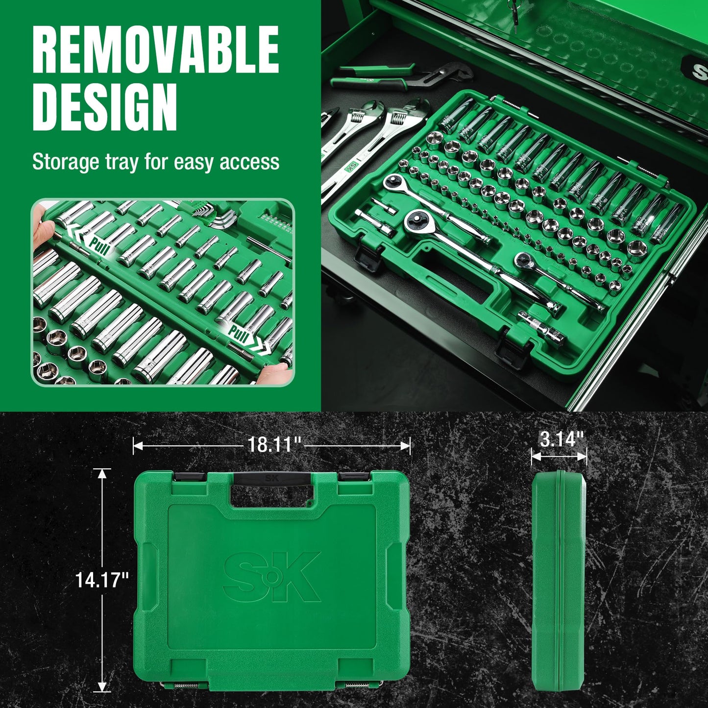SK Mechanics Tool Set, 1/4" & 3/8" & 1/2" Drive Socket with 216-P Ratchet, 149-Piece, SAE & Metric, SuperKrome Finish, with Storage Suitcase