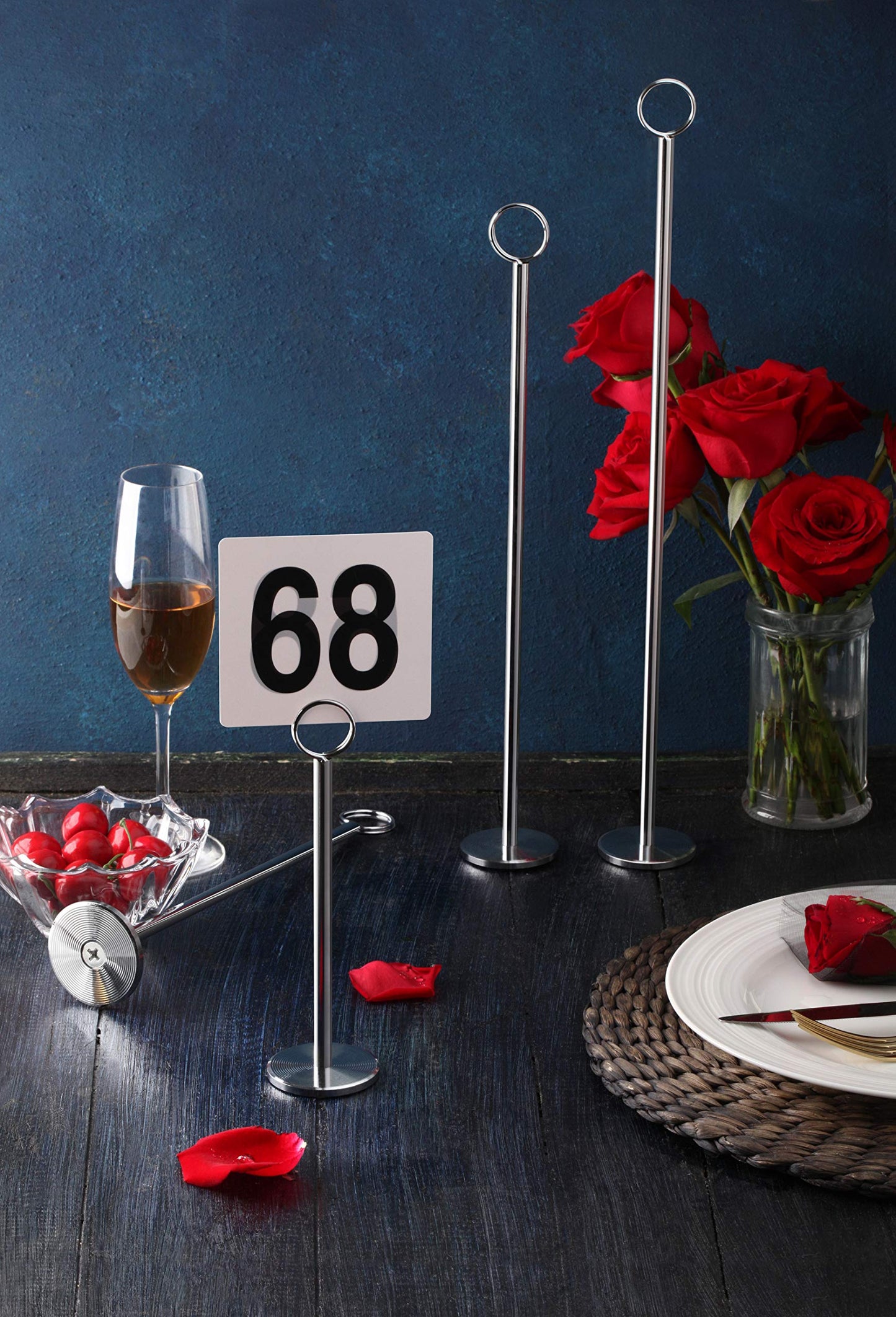 New Star Foodservice Ring-Clip Table Number Holder / Place Card Stand, 15 Inch, Silver, Set of 12