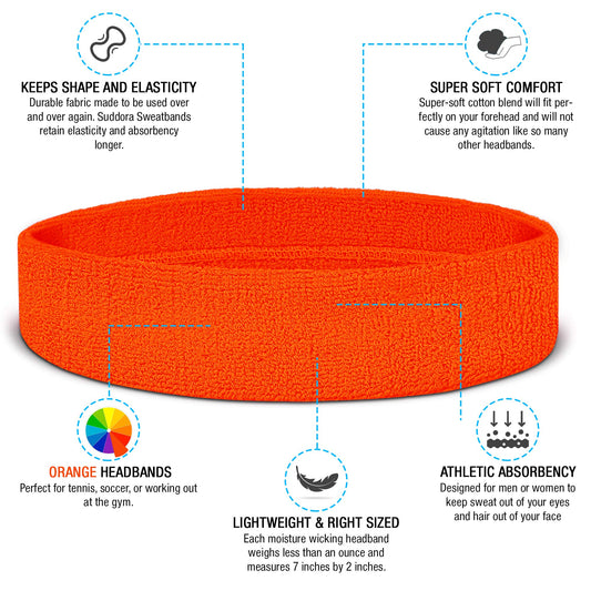 Suddora Sweatbands Set, Moisture Wicking 2 Wristbands and 1 Headband, Breathable Terry Cloth Athletic Bands for Basketball, Tennis, Yoga, Gym, Sweat Bands for Costumes and Cosplay, Orange