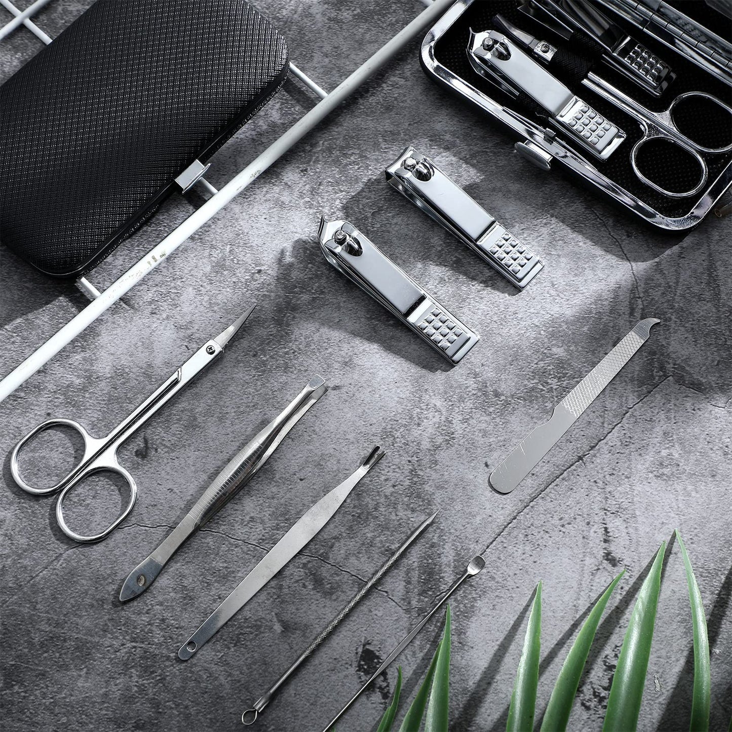 Hanaive 6 Set Manicure Set 48 Pcs Nail Clippers Pedicure Kit Gift for Mother's Day 8 in 1 Stainless Steel Grooming Kit Professional Nail Care Tools with Luxurious Travel Case for Men Women(Black)
