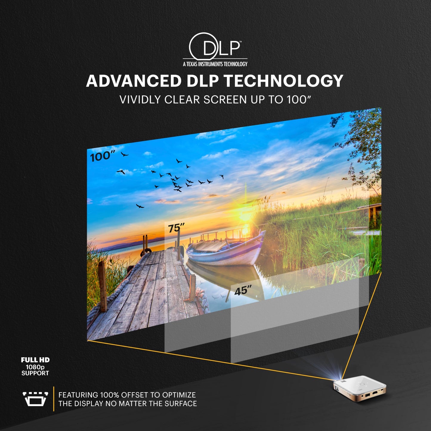 Kodak Luma 150 Wireless Mini Pico Projector – DLP, Supports 1080p, Built-in Speaker & Rechargeable Battery, HDMI/USB/microSD, Travel Case Included