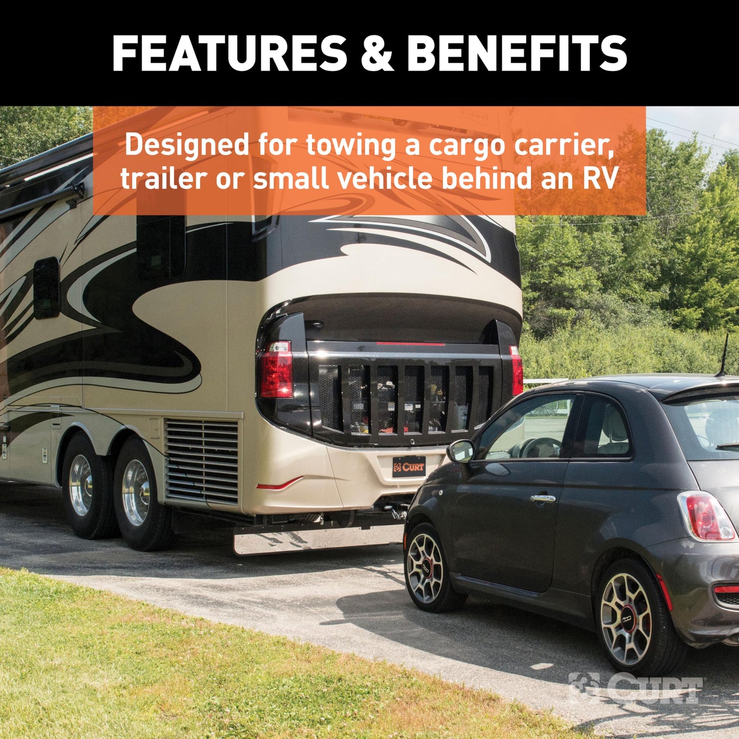 CURT 13702 Camper Adjustable Trailer Hitch RV Towing, 2-Inch Receiver, 5,000 lbs., Fits Frames up to 51 Inches Wide