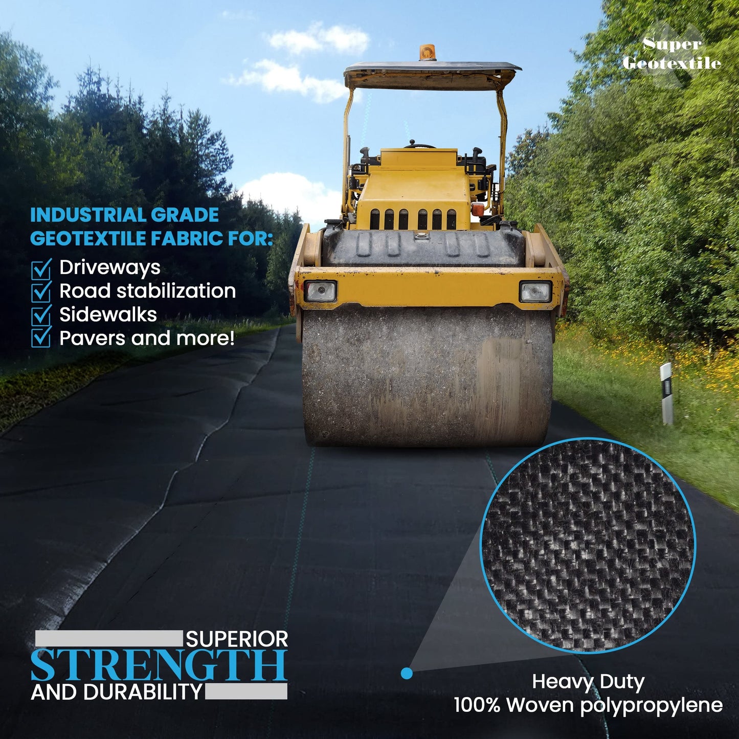 Super Geotextile Woven Geotextile Fabric for Driveway and Road Stabilization, Construction Underlayment, Erosion Control, Commercial Grade 50 Year for Gravel Roads and Pavers (6x100)