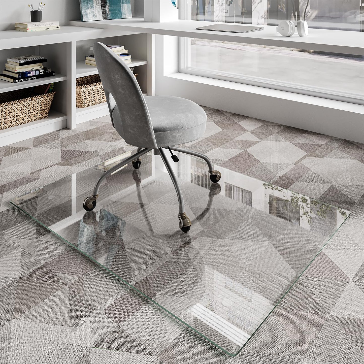 Koonmi Glass Chair Mat for Carpet, 36"x48" Tempered Glass Office Chair Mat, Glass Floor Mats with Rounded and Polished Edges, Desk Chair Mats with 4 Anti-Slip Pads for Hardwood Floor, Carpet
