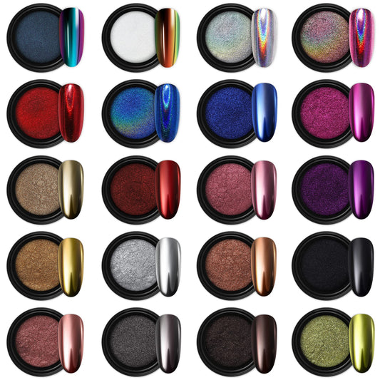 Artdone 20 Jars Chrome Nail Powder Set Metallic Mirror Effect Holographic Aurora Chameleon Pigment 1g/Jar for Nail Art Glitters Gel Polish Supply Mermaid Unicorn Kit