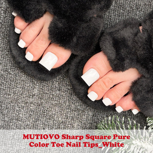 MUTIOVO Medium Square Toe Nail Tips Pure Color - 240Pcs White Soft Gel False Toenails, Pre-Etched Full Cover Press On Nails, Professional DIY Pedicure & Acrylic Extension (15 Sizes)