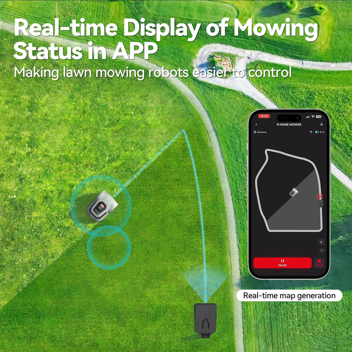 Redkey MGC1000 Robot Lawn Mower with 390ft Boundary Wires for 0.12 Acre (1/8 Acre), 45% Slope, 70Mins Runtime, Auto Recharge, Automatic Robotic Lawn Mower w/Precise Location & Breakpoint Detection
