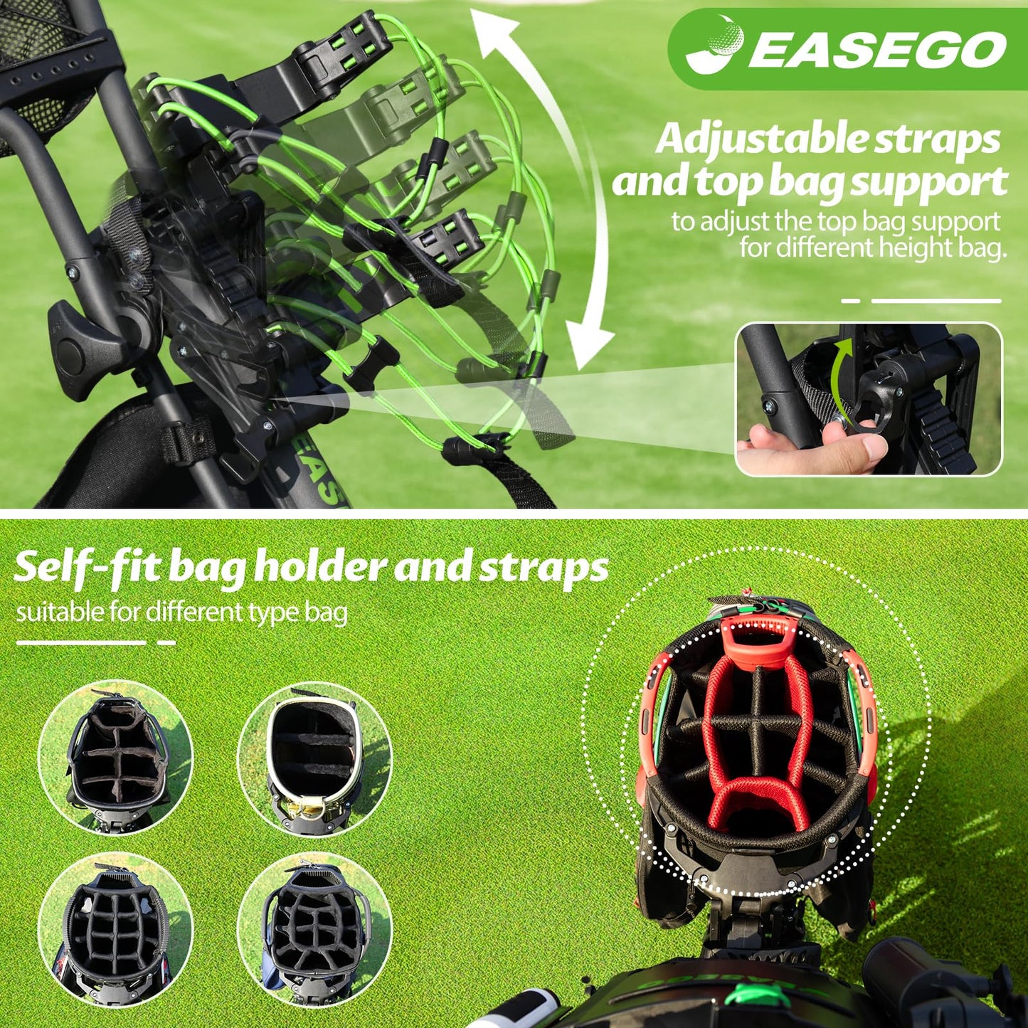 EASEGO Golf Push Cart 3 Wheel : 360° Swivel Front Wheels with Phone Holder/Cup Holder/Umbrella Holder/Foot Brake Quick Fold Golf Walking Push Pull Carts All-Terrain Golf Caddy Carts(Lime Green)