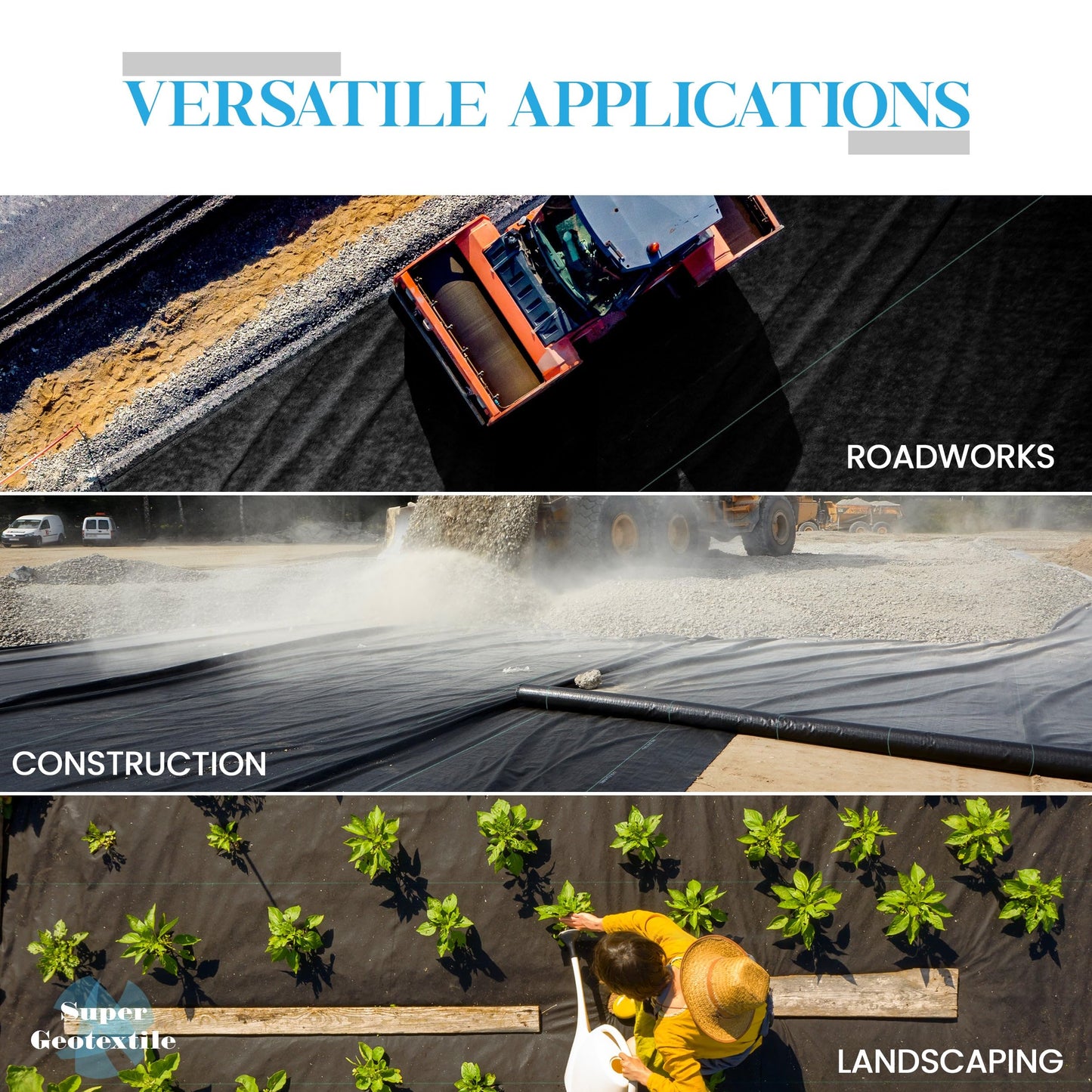 Super Geotextile Woven Geotextile Fabric for Driveway and Road Stabilization, Construction Underlayment, Erosion Control, Commercial Grade 50 Year for Gravel Roads and Pavers (12.5x30) Ships Folded