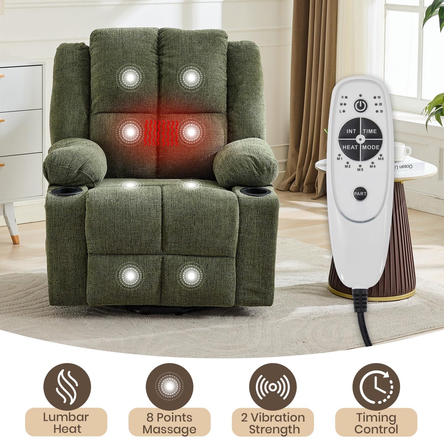 Garvee Power Lift Recliner Chair with Massage and Heat, Oversized Electric Lift Chair with Stand Assist, 155° Adjustable Lay Flat Recliner, 2 Cup Holders for Living Room