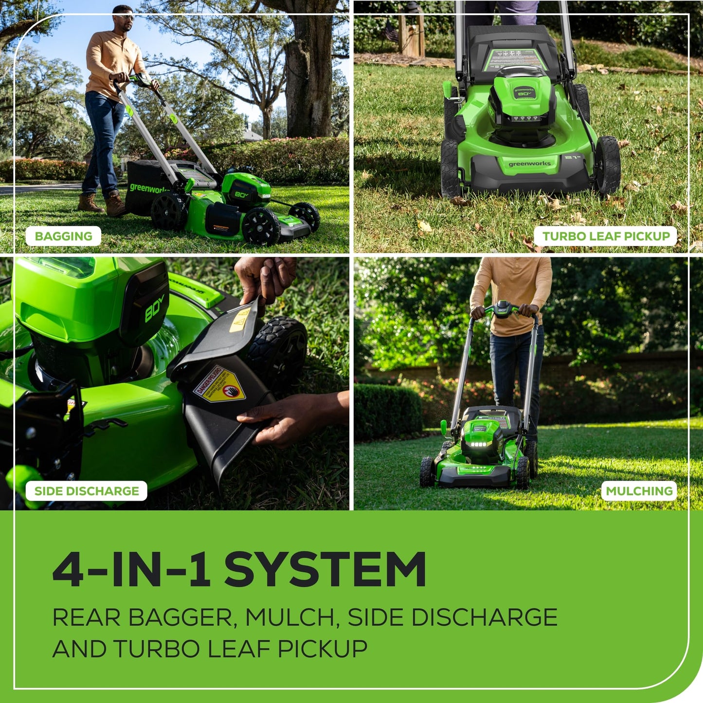 Greenworks 80V 21" Self-Propelled Cordless Lawn Mower – Brushless Motor, LED Lights, 4.0Ah Battery & Rapid Charger (75+ Compatible Tools)
