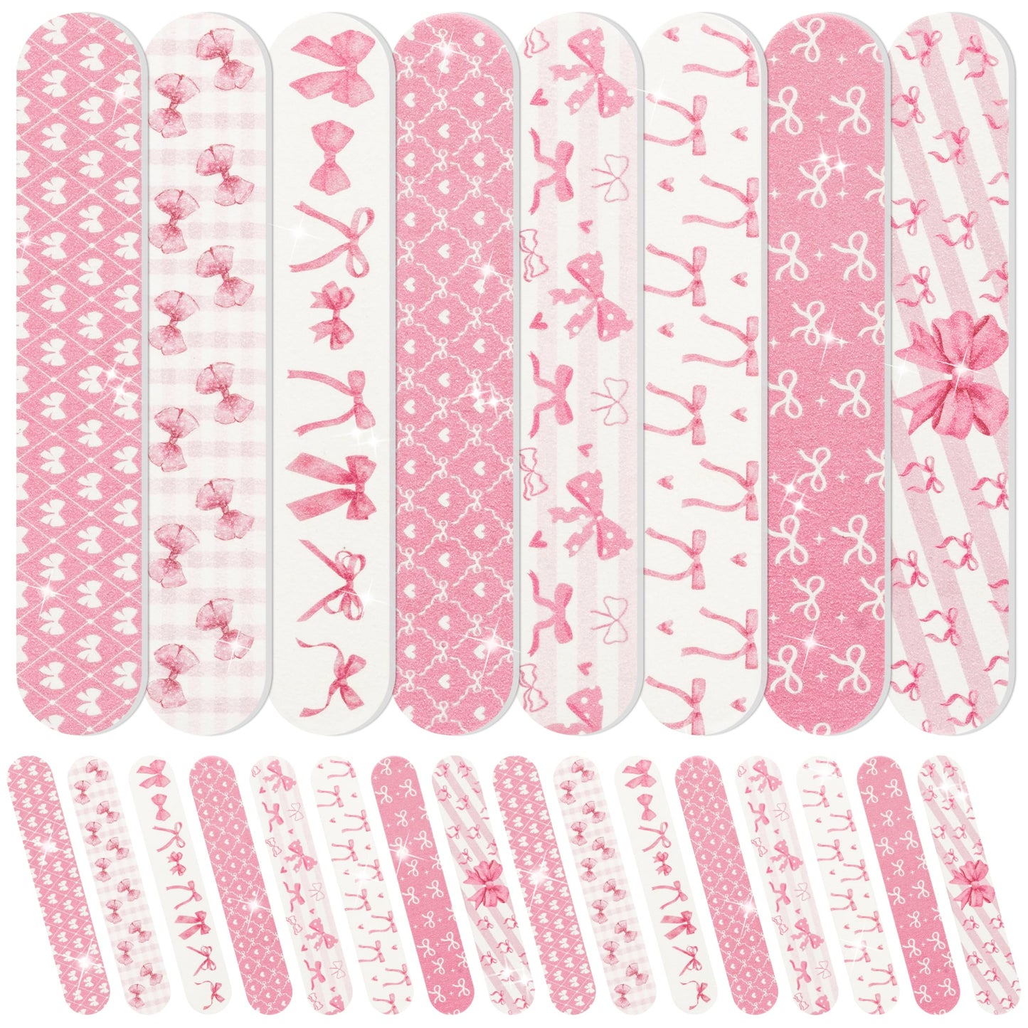 H1vojoxo Coquette Pink Bow Nail Files - 48pcs Coquette Pink Bow Double Sided Emery Boards for Girl’s Birthday Gifts Spa Party Emery Boards for Women Employee Coworkers Staff Wedding Party Nail Files