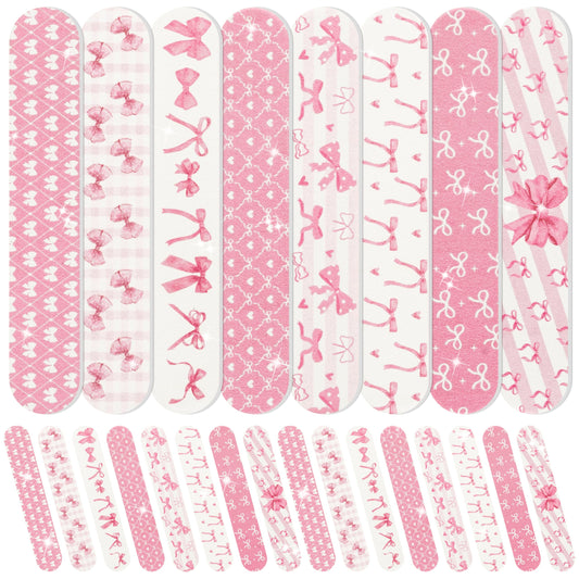 H1vojoxo Coquette Pink Bow Nail Files - 48pcs Coquette Pink Bow Double Sided Emery Boards for Girl’s Birthday Gifts Spa Party Emery Boards for Women Employee Coworkers Staff Wedding Party Nail Files