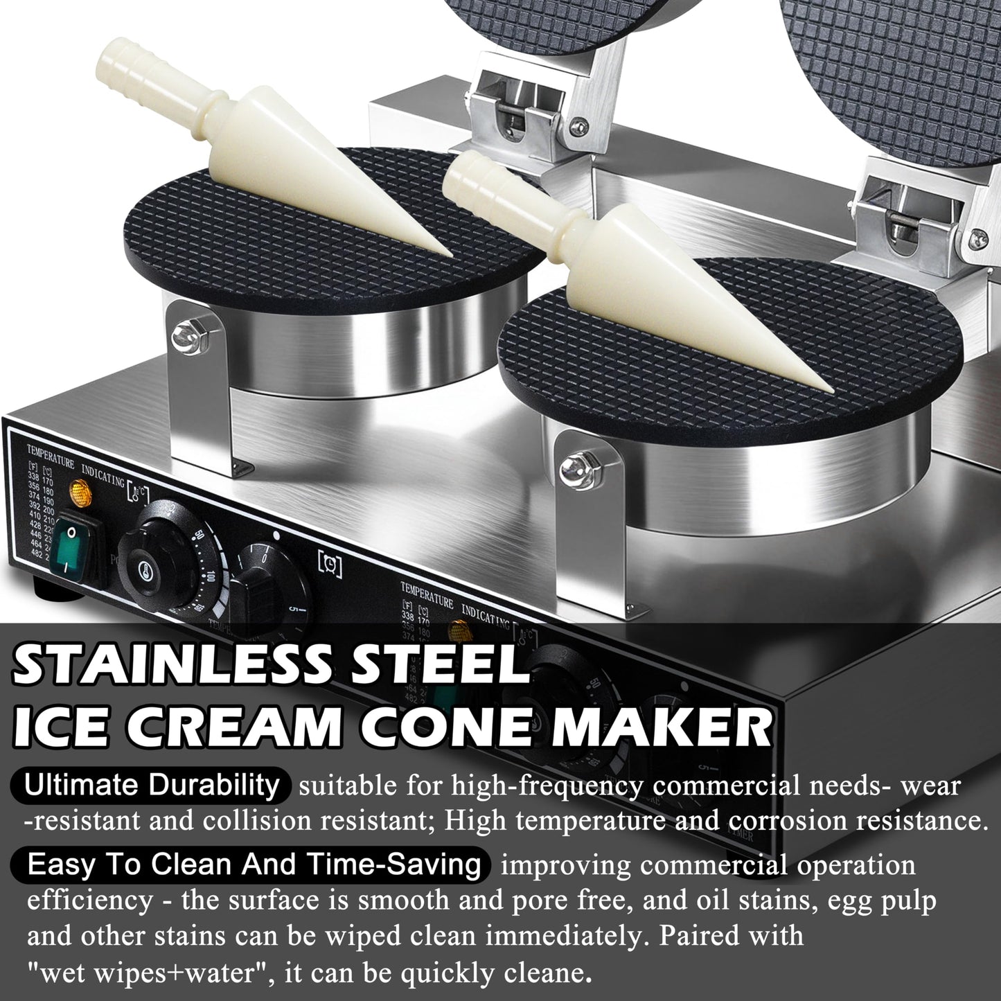 Waffle Cone Maker Commercial 2600W Professional Ice Cream Cone Waffle Maker Machine, Electric Commercial Waffle Cone Maker Machine With Temp & Time Control for for Restaurant Bakery Snack Bar Family