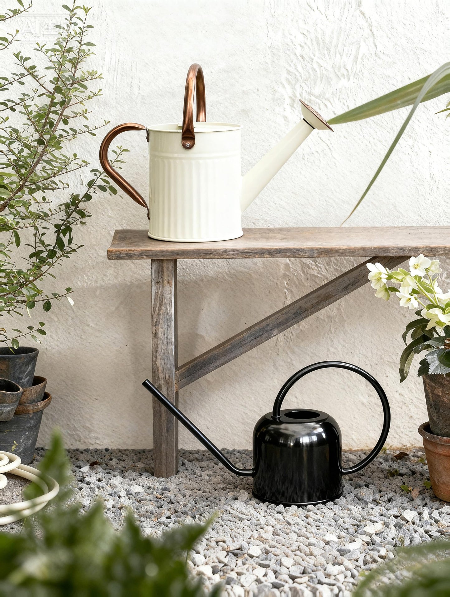 Bamworld Watering Can for Indoor Outdoor Plant Metal Watering Can with Removable Spout Embossd Design Plant Watering Devices Stainless Steel 1/2 Gallon Watering Cans Perfect Home & Garden Décor Creamy