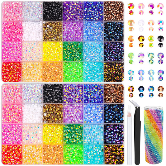 2 Boxes Jelly Rhinestones for Bedazzling, 19200Pcs 4mm & 5mm Multicolor Flatback Resin Gems for Crafting, Bedazzler Kit with Tweezer for DIY Crafts Book Fabric Decor Nail Art