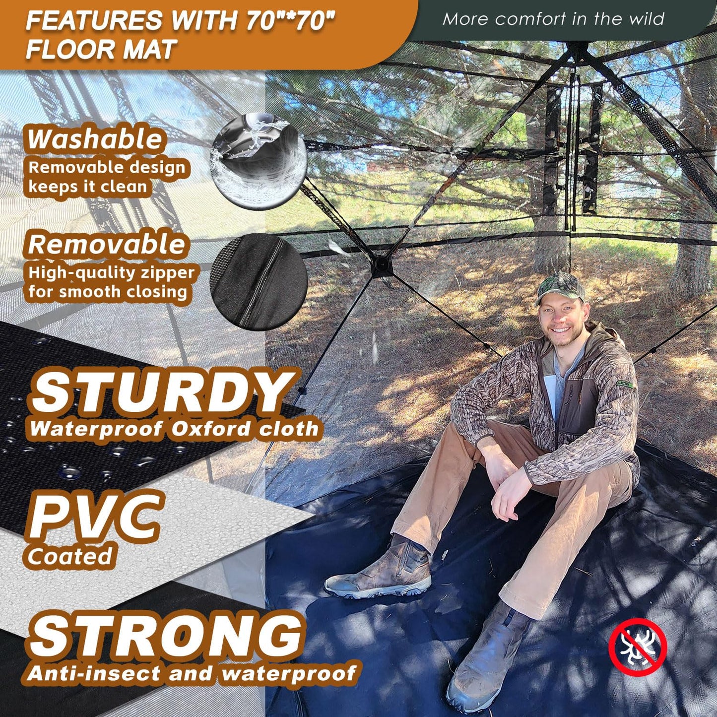 FUNHORUN Hunting Blind with Floor Mat, 360 Degree See Through Ground Blind with Carrying Bag, 3/4 Person Pop Up Camouflage Tent Portable Rhombus Door Concealed Shelter