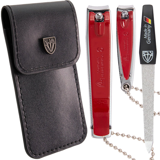 3 Swords Germany – Brand Quality fingernail & toenail Clipper, Manicure, Pedicure Nail Care by with Metal Nail File and case, red Edition