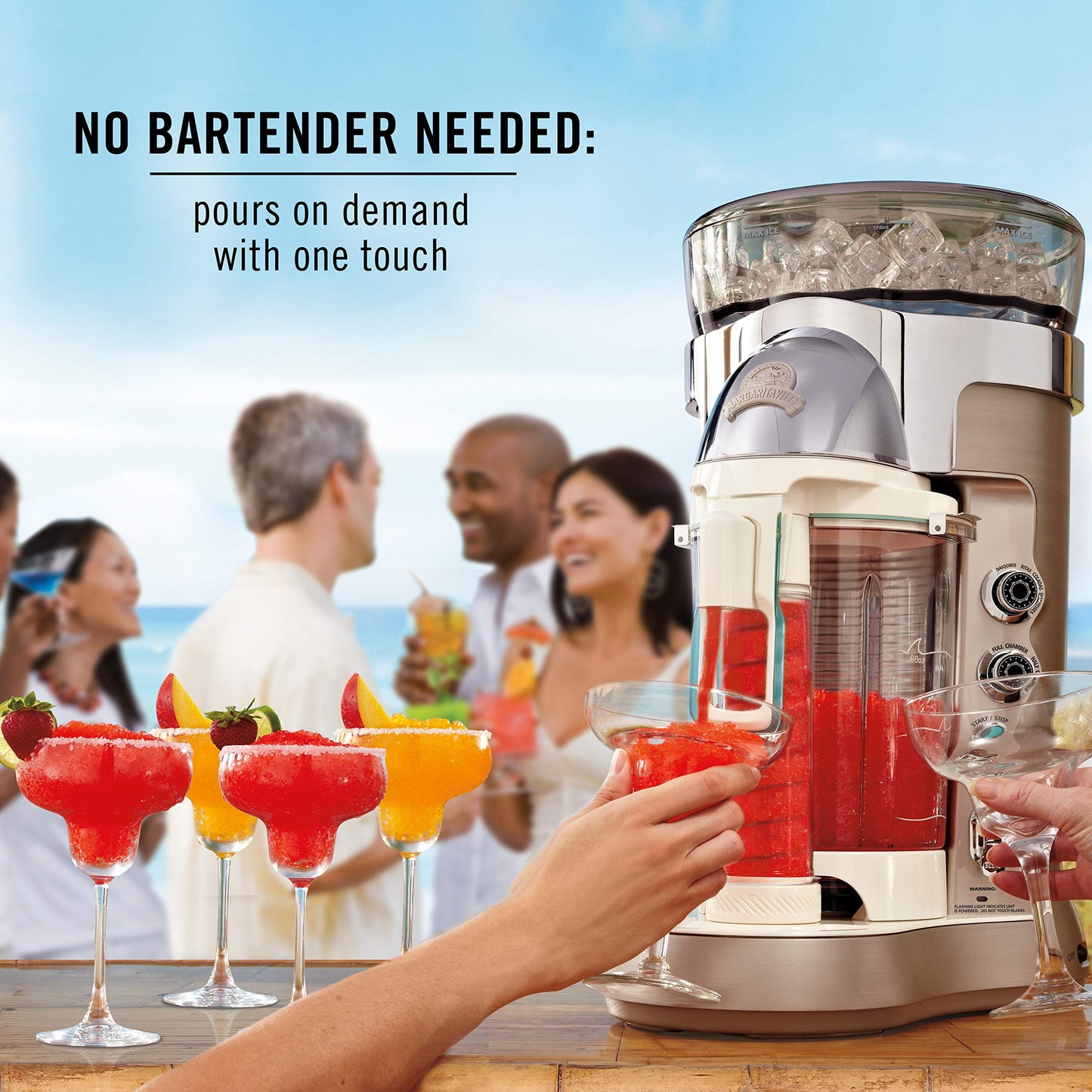 Margaritaville Bali Frozen Concoction Maker with Self-Dispensing Lever Automated Drink Mixer for Smoothies Margaritas Daiquiris and Colada 60 oz. Jar Gray