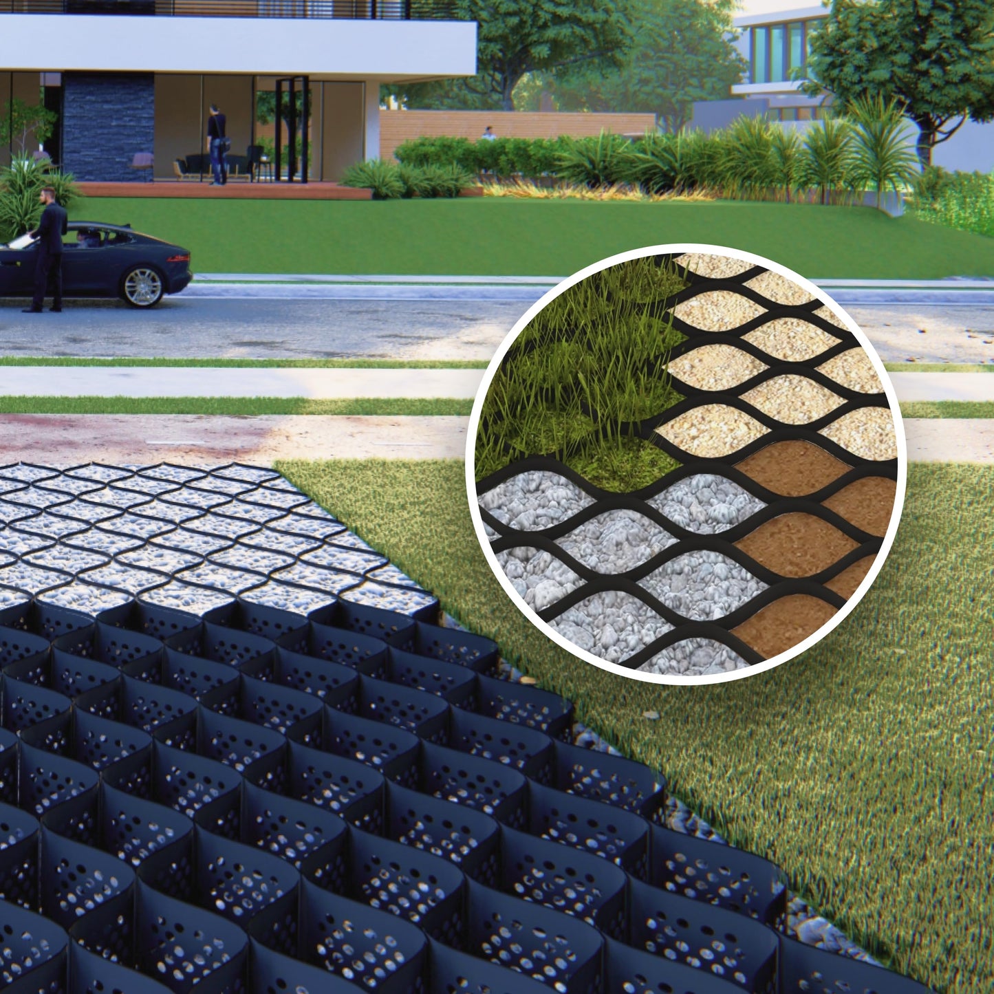 BaseCore Standard 2" Geocell Ground Grid | 9x18 ft Commercial Grade Gravel Grid for Driveway, Parking, Slope | Heavy Duty Stabilizer Landscaping, Pathway & Erosion Control - 1 Panel 162 sq ft
