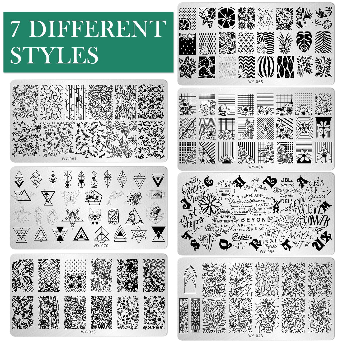 AddFavor Nail Stamping Plate Kit with Nail Stamp and Scraper, 6pcs Leaf Fruit Geometric Nail Stamper Kit for Home Salon Manicure Polish Print Stencils Design Tools