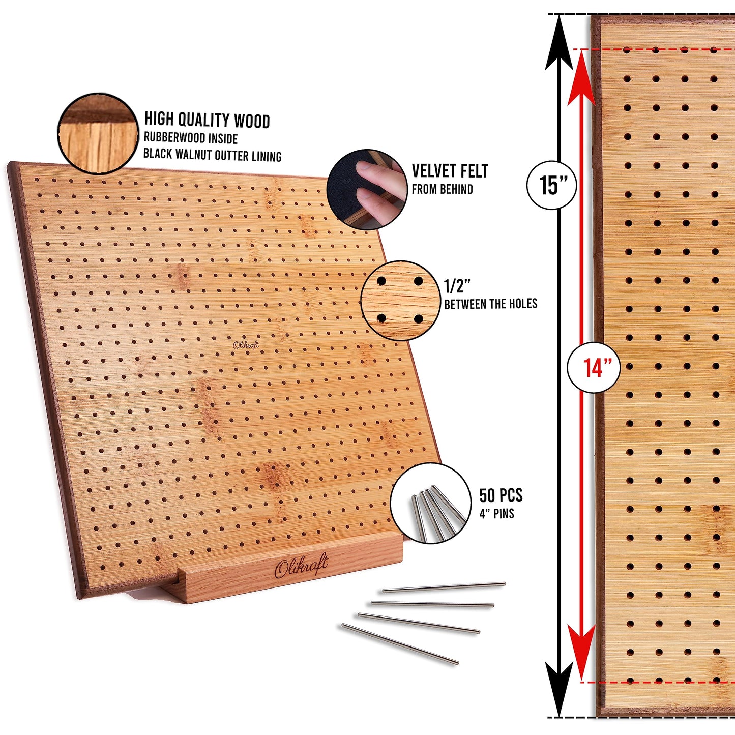 Olikraft 14-inch Crochet Blocking Board with 50 Pins and Wooden Yarn Swift - Durable Granny Square Blocking Board and Lightweight Yarn Swift for Effortless Crocheting and Knitting Projects
