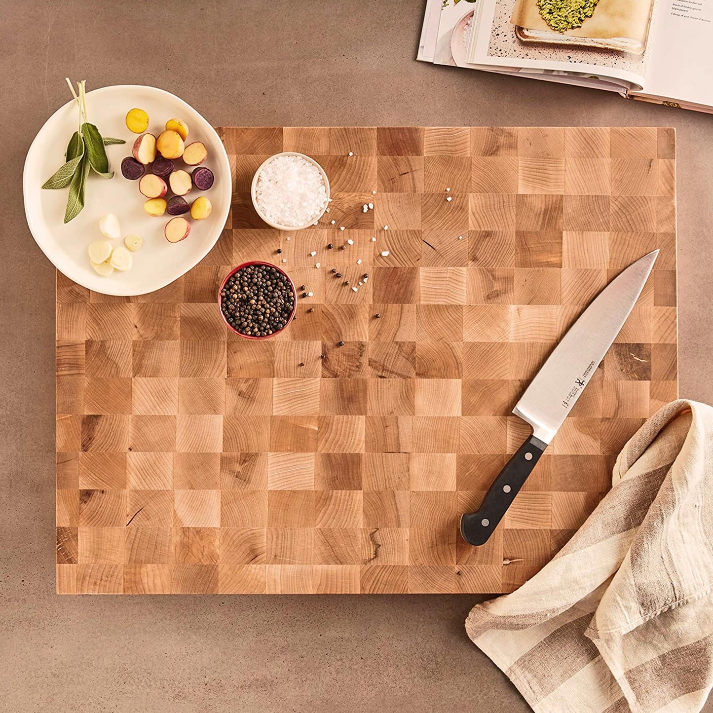 John Boos CCB Series Rectangular Wooden Maple Cutting Board 24”x18” – 2.25” Thick, 30-lb Reversible Butcher Block with End-Grain & Finger Grips – Made in the USA