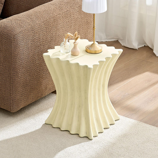 KEIKI 15" Vintage Fiberglass Square Coffee Table, Modern Style Synthetic Resins Sturdy Center Side Table, No Assembly Required, for Living Room, Bedroom, Reception Room, Office, Cream