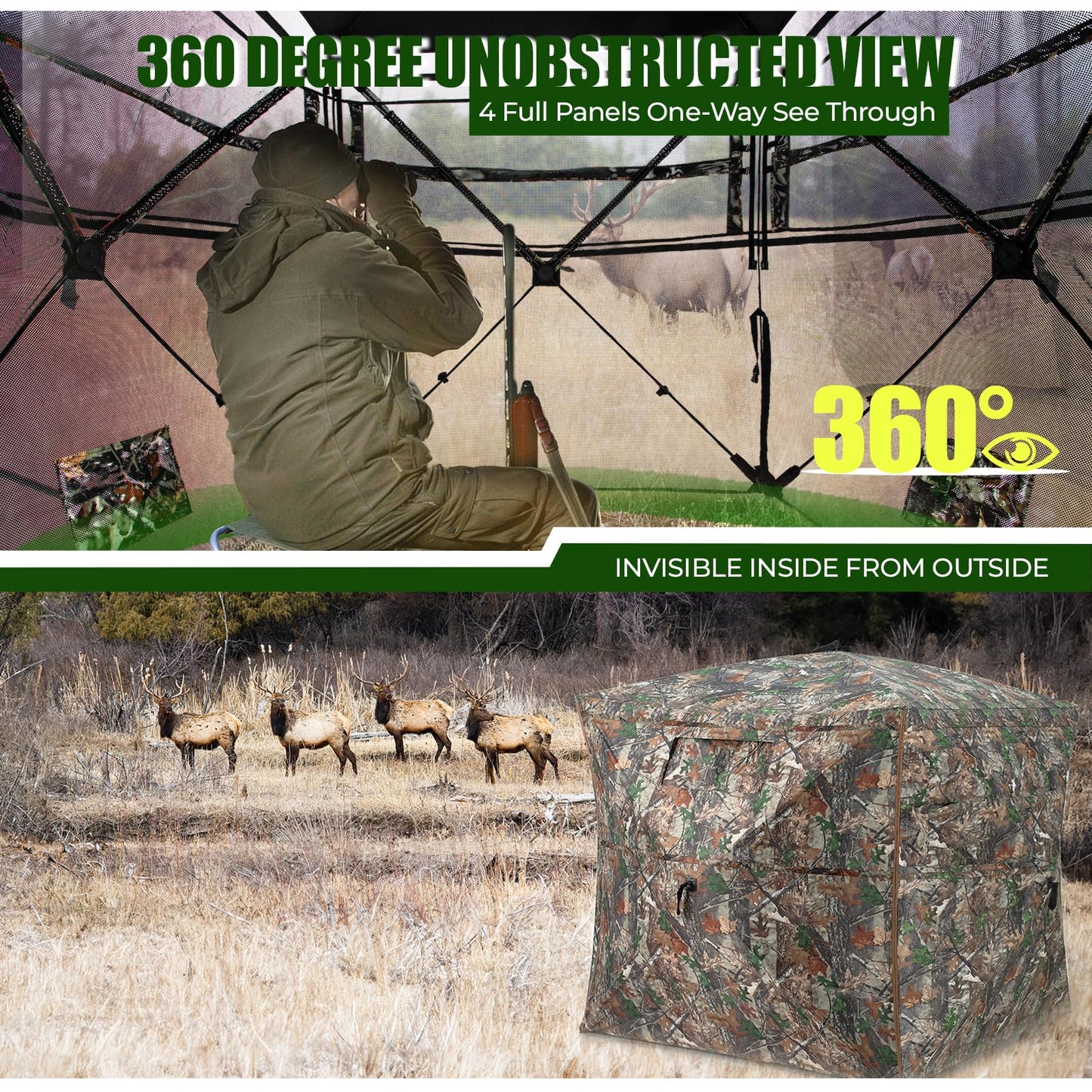 Fishing Waders for Men Women with Boot Hanger, Waterproof Phone Case Size 12 + Hunting Blind 360 Degree See Through Ground Blind - 2-3 Person Pop Up Deer Blind for Hunting with Carrying Bag