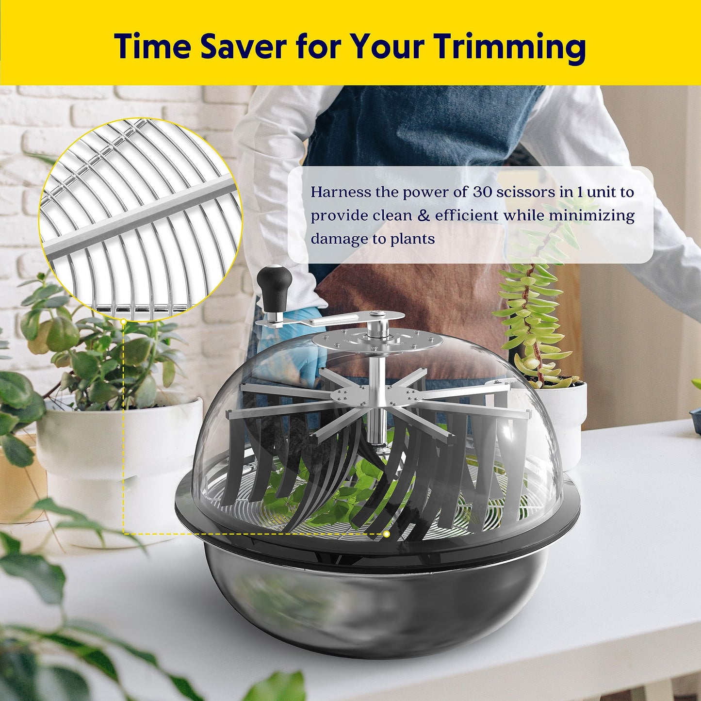 iPower 19" Bud Leaf Bowl Trimmer Machine Twisted Sharp Stainless Steel Spin Cut with Upgraded Gears, and Foldable Hanging Herb Mesh Rack with Zippers, 19'' 4L, for Hydroponic Plant