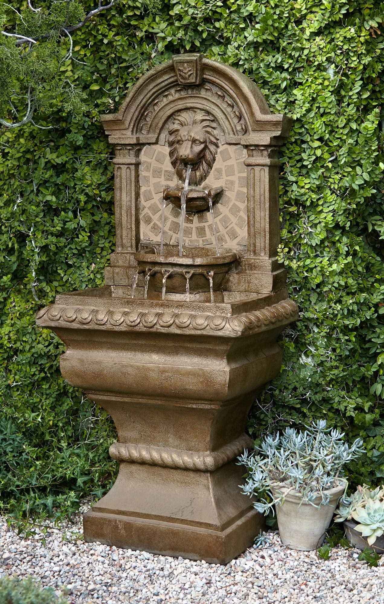 Royal Lions Head 51" High Large Italian Outdoor Decor Faux Stone Floor Fountain with Light Statue Waterfall Standing Tiered Water Feature for Outside Garden Patio Yard Backyard Porch - John Timberland