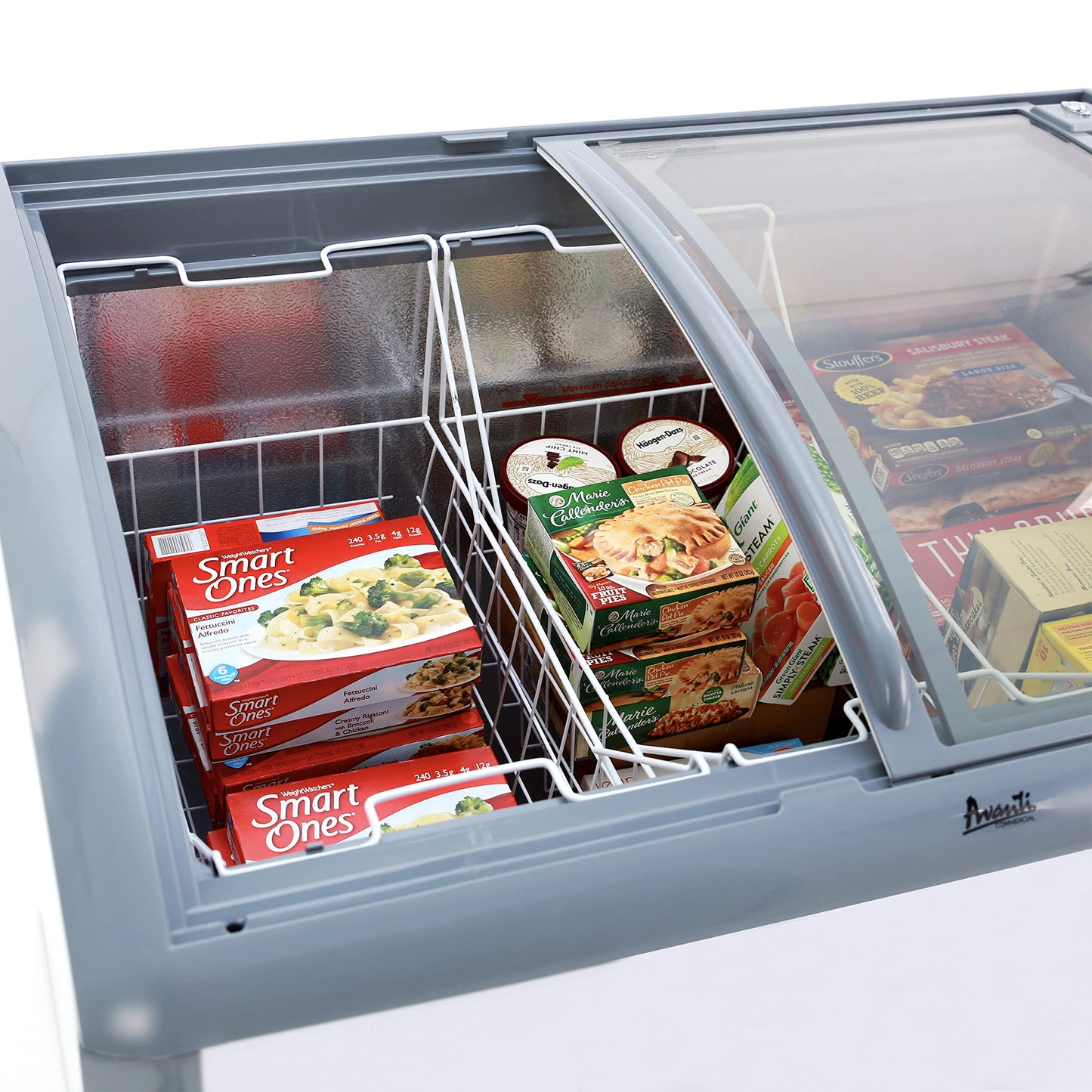 Avanti Commercial Convertible Refrigerator/Freezer/Beverage Cooler with Sliding Glass Display Doors with Storage Baskets, Adjustable Temperature Control and Defrost Drain, 9.5-Cu.Ft., White