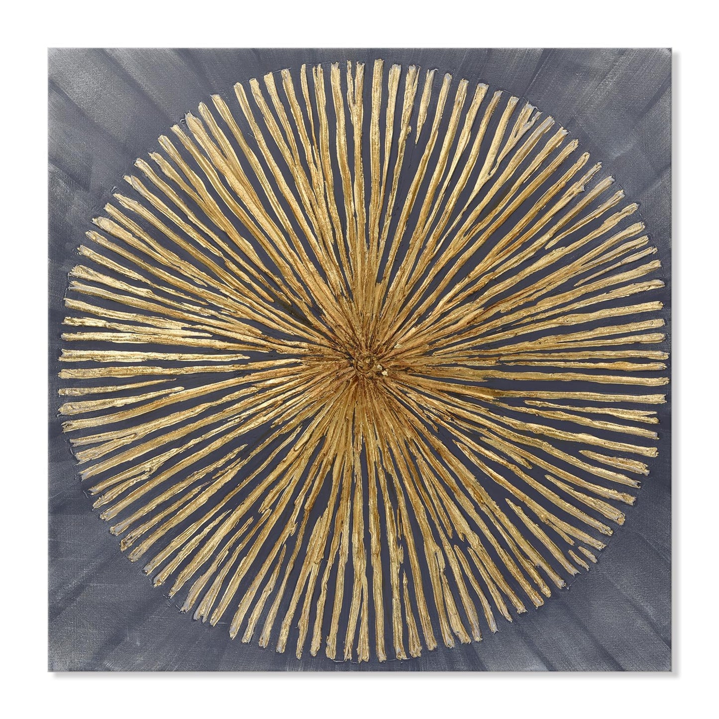 7Fisionart Modern Metal Sunburst Wall Art Gold & Grey Abstract Wall Decor Ready to Hang Radiant Framed Artwork for Living Room Bedroom Office 24x24 Inch