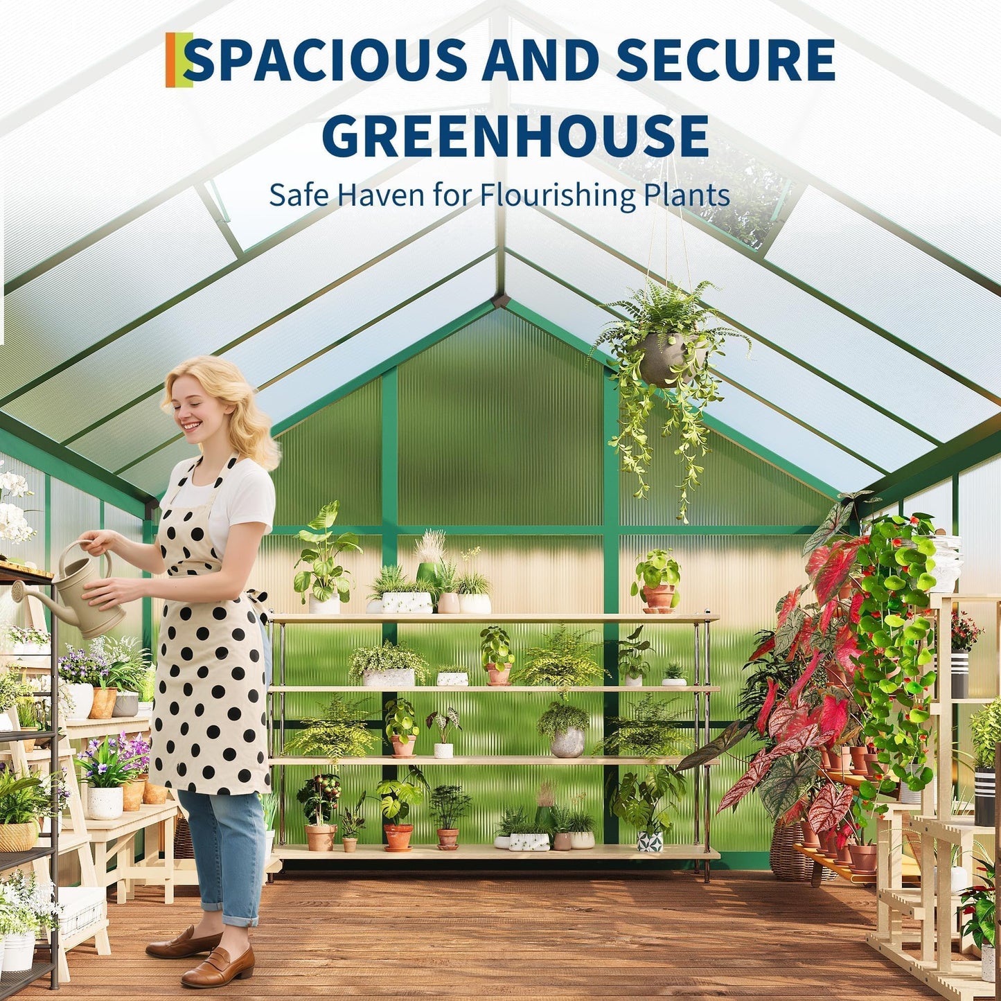 6X10FT Greenhouse, Aluminum Polycarbonate House, Green Houses for Outside with Sliding Doors, Outdoor Greenhouse with Ajustable Roof Vent, Withstands Bad Weather for Garden, or Backyard, Green
