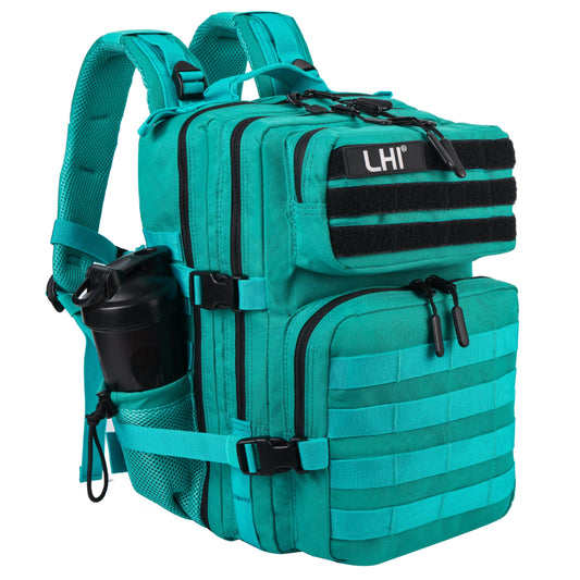LHI Tactical Military Backpack for Men and Women 25L Army Assault Pack Bag Large Rucksack with Molle System-Lake Blue