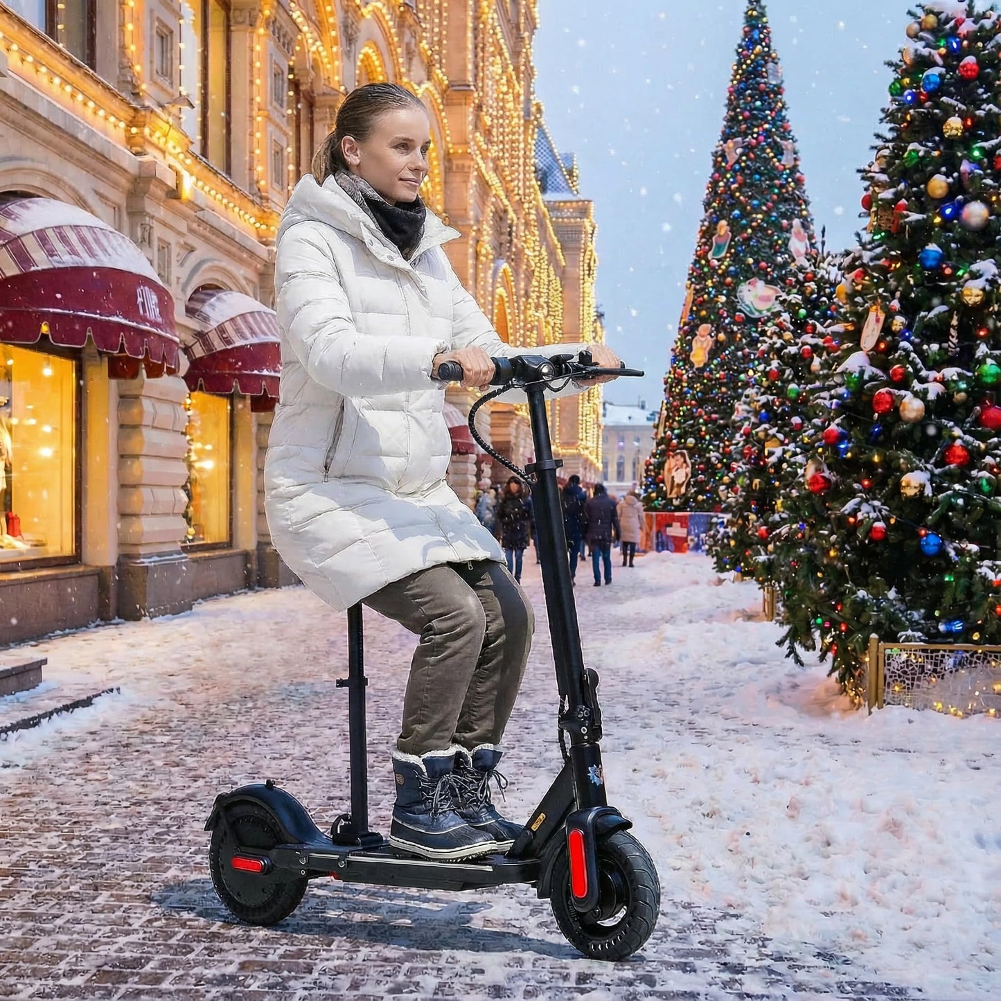 Caroma Electric Scooter 500W, Portable Folding Electric Scooter for Adults with Detachable Seat, 9" Solid Tires, Fast Commuting E Scooter w/Braking System & Shock Absorption,Blue